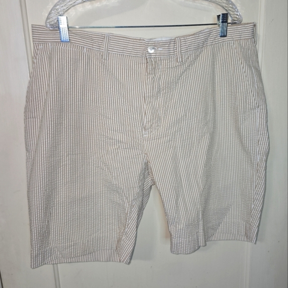 Mens Polo Ralph Lauren Shorts Seersucker Khaki White 38 Summer Blend Cloth VTG - Picture 2 of 9